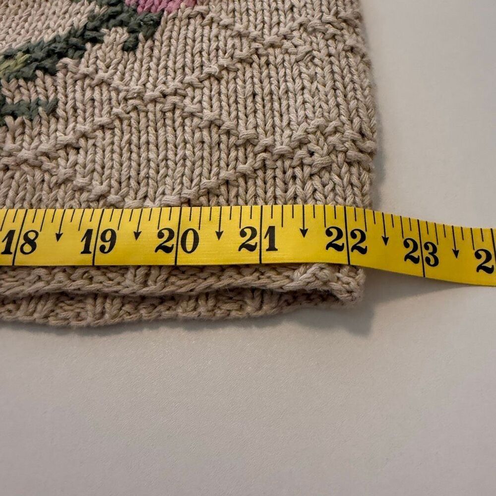 Vintage Rosanna Sweater Beige Floral Hand-knit Cotton Oversized Size L Slouchy - Picture 9 of 13